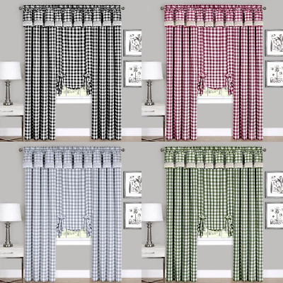 Conjunto completo de cortinas xadrez para janela Country Farmhouse - Cores e tamanhos variados - Imagem 1 de 4