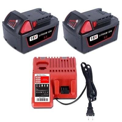 SKYON 48-11-1860 2PACK 18V 6.5Ah Battery & Charger For Milwaukee M18 18Volt 48-11-1812