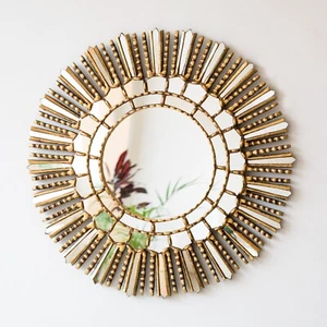 Peruvian Gold Sunburst Mirror – Accent Wall Mirror for Living Room & Bathroom - Picture 1 of 5