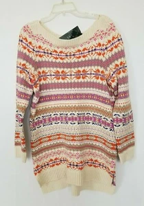 Lauren/Ralph Lauren Sweater Pullover Knit Boat Neck Beige Orange Multi Sz 1X NEW - Picture 1 of 4