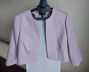 Phase Eight Mauve Lila c Textured 3/4 Sleeve Open Crop Bolero Jacket Blazer 14 - Picture 1 of 8