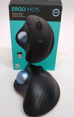Logitech ERGO M575 Wireless Trackball Mouse Black Bluetooth USB Ergonomic - Image 1 of 4