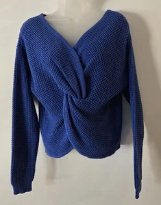 Moon & Madison Sweater Size Small Royal Blue Cross Knot Reversible Euc - Picture 1 of 9