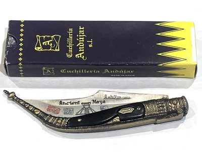 Vintage Andujar Spain Ornamental  Ancient Maya Blade Thrower Pocket Knife - Image 1 of 4
