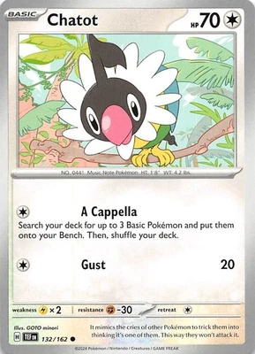 Chatot 132/162 SV05: Temporal Forces Pokemon 011555 - Image 1 of 2