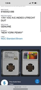 NGC 1781 New York Penny VOC N.E.Indies Duit - Picture 1 of 3