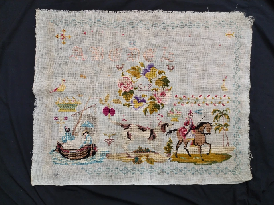 vintage embroidery alphabets sampler needlework textile sampler A113 - Image 1 of 4