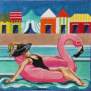 Needlepoint Handpainted PLD Designs Poolside Cabanas 6x6 - Picture 1 of 4