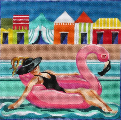 Needlepoint Handpainted PLD Designs Poolside Cabanas 6x6 - Image 1 of 4