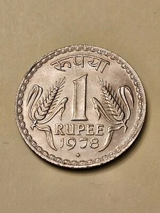 1978 🇮🇳 INDIA ONE RUPEE WORLD COIN KM78.1 ALMOST-UNC DETAIL FREE SHIP - Picture 1 of 2