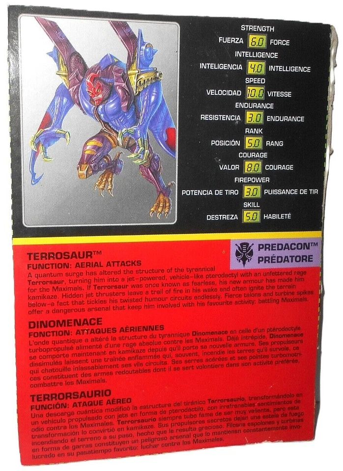 Transformers Beast Wars 1997 TERRORSAUR TM File Card Tech Specs Canada Transmeta - Image 1 of 1