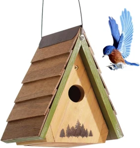 A Frame Wren House Handcrafted Cedar Wood Bird House with Rustic Shingles Roof - Picture 1 of 12