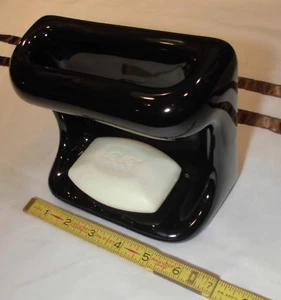 *Glossy Black* Ceramic Soap Dish Tray with washcloth holder/Grab Bar "New Stock" - Picture 1 of 12