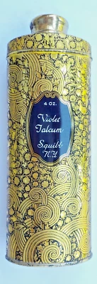 Art Deco Squibb Talcum Tin Striking Black & Gold Design -Flowers & Swirls As Is - Image 1 of 4