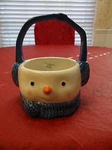 ST NICHOLAS SQUARE HOLIDAY SNOWMAN LET IT SNOW BASKET CANDY DISH HANDLE BOWL NEW - Picture 1 of 5