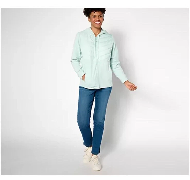 Sport Savvy Mix Media Quilted Hoodie Jacket Size S Fresh Mint A631101 - Image 1 of 4