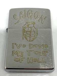 ZIPPO Brushed Metal Lighter "SAIGON I've Done My Tour of Hell" Hand Grenade D-18 - Picture 1 of 6