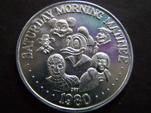 1980 MICKEY+DONALD+FRED+SPIDERMAN+ Plain Aluminum Hi-Relief Mardi Gras Doubloon - Picture 1 of 2