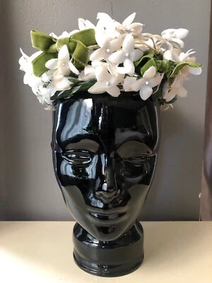 DE COLECCIÓN AÑOS 50 AMY NY BOSTON STORE BONITO*BLANCO Y VERDE FLOR Y HOJAS FLORAL PASTILLERO SOMBRERO Foto 1 de 4