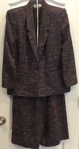 Traje Falda Mujer Pebble Brook Talla 12 Pequeña Púrpura Multi Tweed Forrado F10 - Imagen 1 de 9