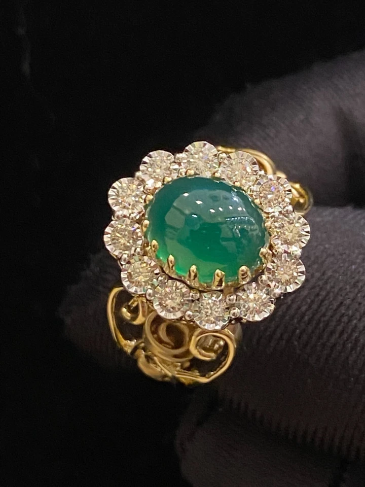 Superbe 3,37 Carats Rond Brillante Couper Diamants Onyx Cocktail Bague En 14K Or - Photo 1/4