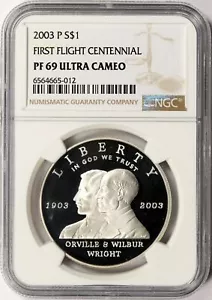 2003-P $1 First Flight Centennial Commem Silver Dollar NGC PF69 Ultra Cameo - Picture 1 of 2