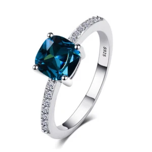 Anillo de compromiso relleno de plata 925 de corte princesa de 5 colores para mujer talla 6-10 - Imagen 1 de 16
