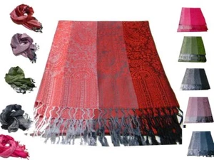 Sciarpa pashmina donna fasce degrade cashmere nera blu rossa verde grigia fucsia - Imagen 1 de 8