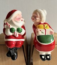Vintage Christmas Santa Claus Mrs Salt Pepper Shaker Kissing Shelf Sitters