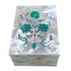 Joyero piedra mármol incrustación piedras preciosas caja baratija regalo pietra dura recuerdo - Imagen 1 de 4