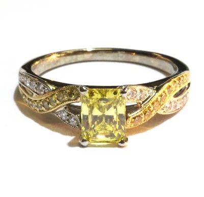 GIA 18k yellow white gold 1.35ct Fancy Canary Radiant Diamond Engagement Ring - Image 1 of 4