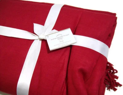 Pottery Barn Rustic Red Acrylic Sofa Bed Throw Blanket Fringe 75" X 92" New - Image 1 of 4