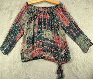 Camisa boho transparente vintage LUCKY BRAND para mujer 100 % seda con retazos arrugados - Imagen 1 de 19