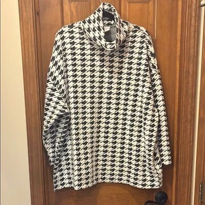 Chico's houndstooth cowl neck sweater business casual XXL Black White Knit Top - Picture 1 of 11