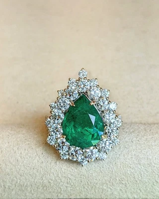 5.30 Ct Pear Cut Natural Emerald Diamond Engagement Ring 14K White Gold Size 6 7 - Image 1 of 4