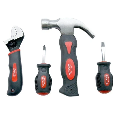 Stubby Tool Set 4 Pcs Hammer Screwdrivers Adjustable Wrench Comfort Grip Durable - Image 1 of 4