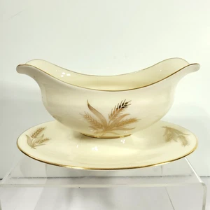 Vintage 40er Jahre Lenox HARVEST Gold Sauciere mit angesetztem Unterteller R441 Weizen - Bild 1 von 7