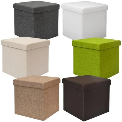 Faltbarer Sitzhocker 38cm Fußhocker Polsterhocker 42L Sitzwürfel Ottomane Leinen - Bild 1 von 4