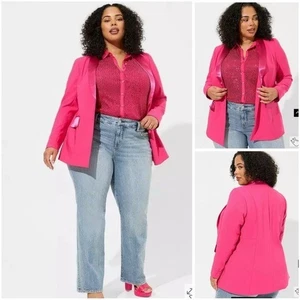 NWT Torrid Womens Hot Pink Peacock Blazer Sz 4X Office Wrinkle Resistant Stretch - Picture 1 of 16