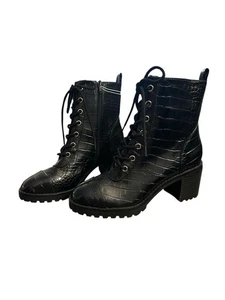 ¡NUEVO! Botas de combate INC Samira para mujer con cordones de cuero sintético tacón negro 6,5 M - Imagen 1 de 10
