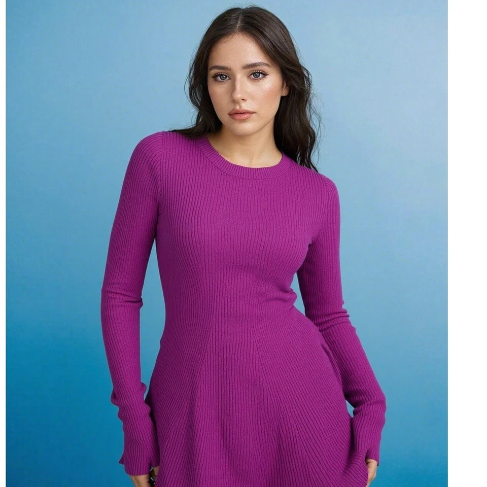 Nine West Burgundy Knit Sweater Dress Midi Size XL - Image 1 of 4