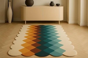 Handgefertigter High-Low Handgetufteter Blumen Wollteppich|Dicker & Weich Teppich für Livin - Bild 1 von 4