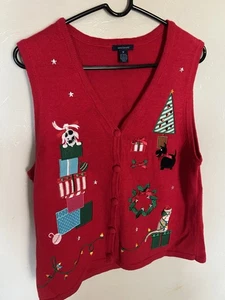 Damen Westbound Weihnachten Strickjacke Pullover Weste Katze Hund Scotty Dog Größe MED - Bild 1 von 10