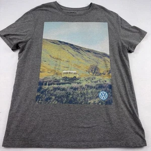 Volkswagen VW Bus Van Outdoors Large Graphic, Adult Gray T-Shirt - Picture 1 of 8