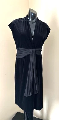 Vestido de terciopelo negro vintage ALEX EVENINGS noche midi cuello en V profundo talla 12 Foto 1 de 4