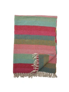 Bloomingville Decke Plaid Überwurf Isnel recycelte Baumwolle 160x130 rot - Bild 1 von 3