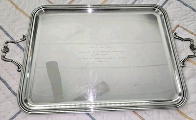 Посеребренный поднос Christofle Regent 26,6 дюйма с гравировкой на ручках 1979 Франция - Изображение 1 из 4