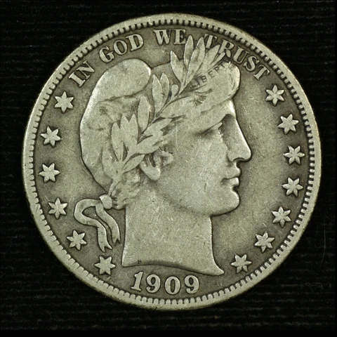 Barber Silver Half Dollar. 1909 P. VF. Lot # 9042-75-112 Cover