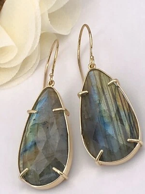 Fabulous! Large (39ctw) Natural Labradorite Dangle/Drop Earrings, New 1.92" - Image 1 of 4