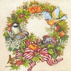R499# 3 X Single Paper Napkins For Decoupage Christmas Wreath With Birds And Bow